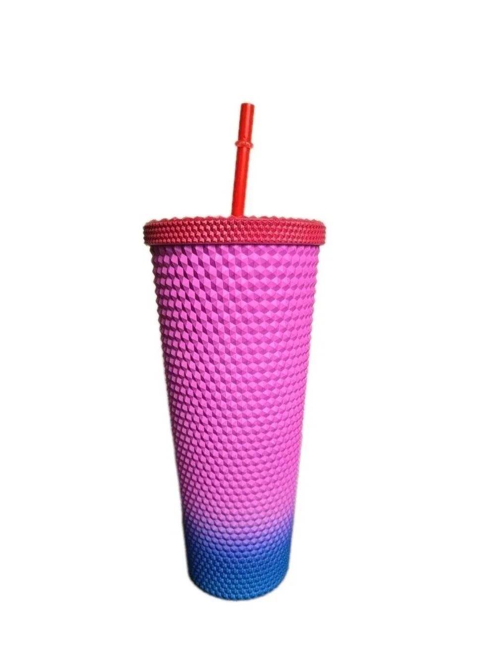 Nicole Lee Studded Tumbler Pink & Blue 24oz Cold Cup with Straw Lady in Black
